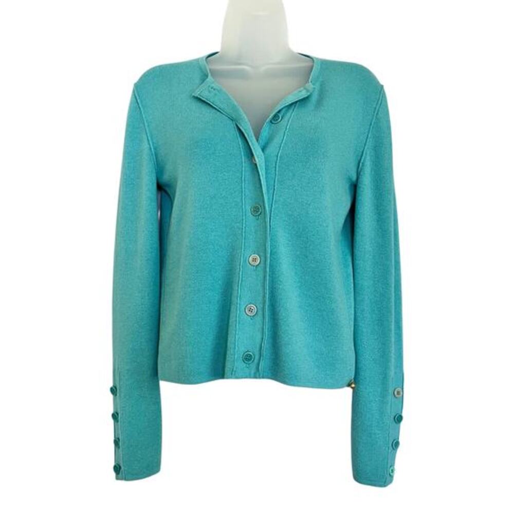 Sonia Rykiel Vintage Turquoise Virgin Wool Cotton Cardigan Sweater Size Small